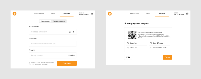 Interface design examples of two send screens with different levels of complexity